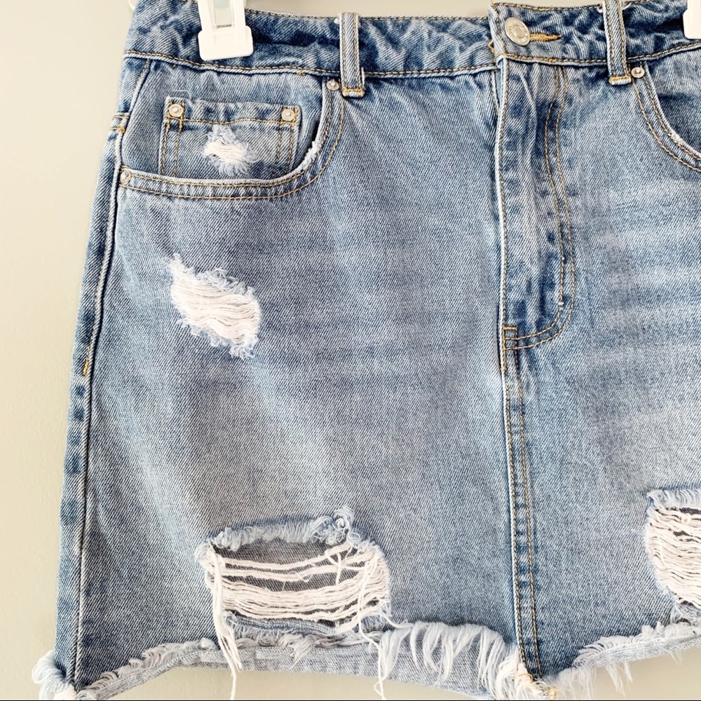 Distressed Light Wash Denim Skirt - Picture 3 of 4